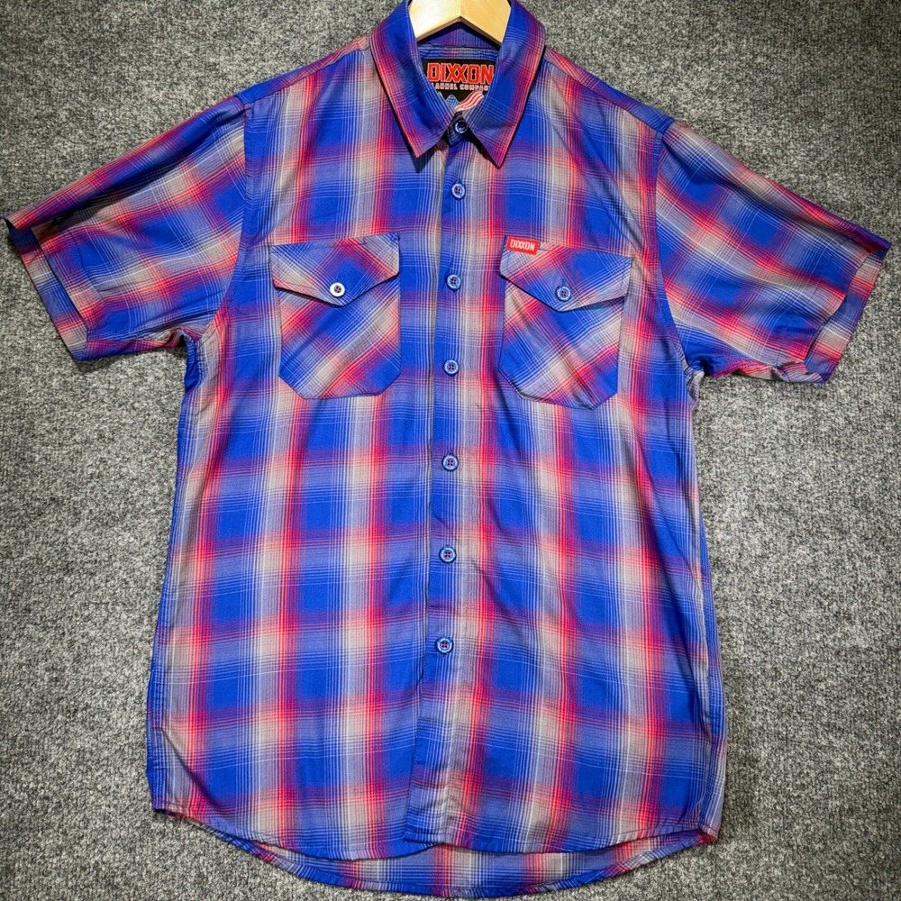 Dixxon The Glory Short Sleeve Shirt Mens Small Blue Red Plaid Bamboo Blend